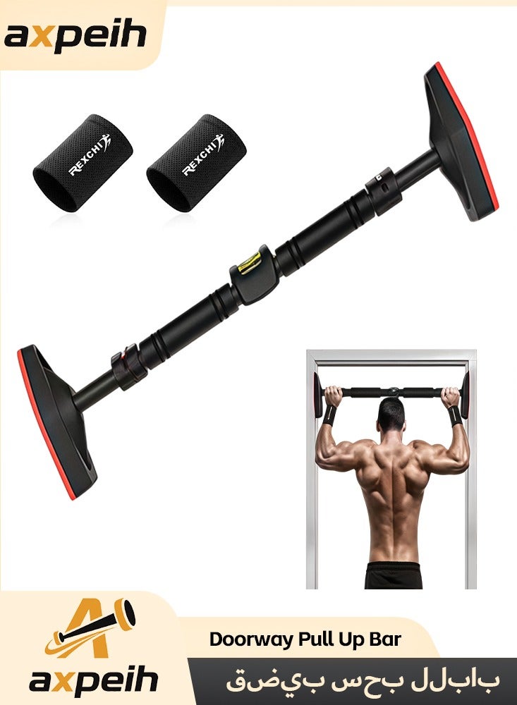 Non-drilled adjustable pull-up bar for the door. Home fitness equipment + 2 sports wristbands. Stable and anti-fall. Multi-scenario upper body training equipment.